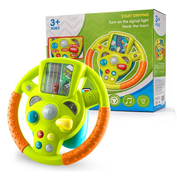 Kids Steering Wheel Toy with Realistic Driving Simulation, Lights, Sounds & Music