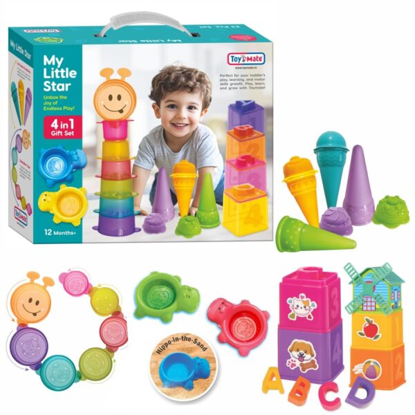 ToyStor My Little Star 4-in-1 Gift Set for Toddlers - Stacking Cups, Shape Sorter Blocks, Ice Cream Cones & Caterpillar Cups – Educational & Motor Skills Development Toy for Kids 12+ Months