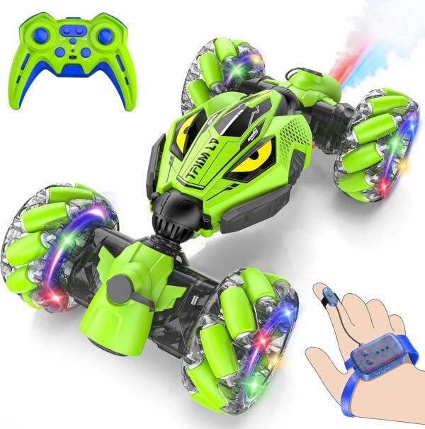 Toystor 4WD high-speed gesture control RC car with double-sided driving, 360° stunts, and drift action—perfect for kids aged 6–12.
