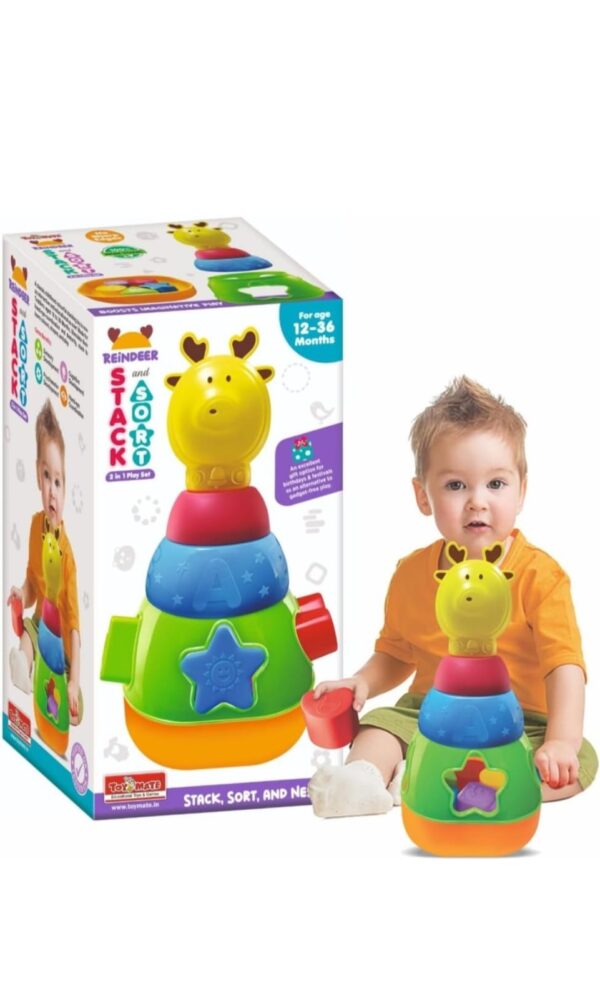 ToyStor Reindeer Stack N Sort - A 2 in 1 Stacking And Shape Sorter Play Set