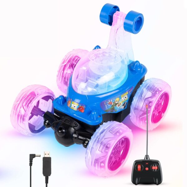 Toystor Smoke Monster Truck RC Stunt Rolling Transforming Car Toy for Kids Boys 7-14 Years, LED Lights, Music, 360° Rotation, Rock Climbing Remote Control Vehicle with Transparent Wheels