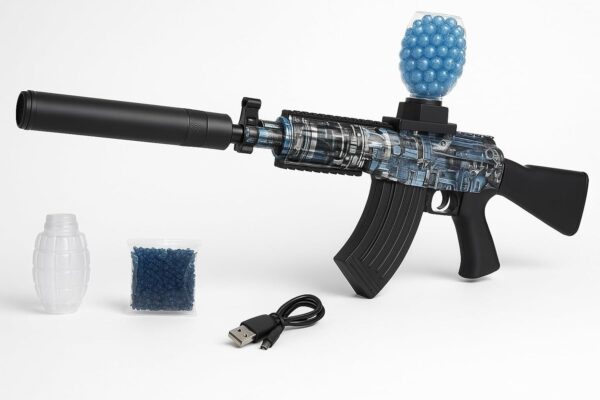 AK47 Electric Gel Blaster Gun Toy with Silencer & Rechargeable Battery | Automatic Shooting Water Beads Gun for Kids | Colorful Graffiti Design | Outdoor Play Toy for Boys & Girls